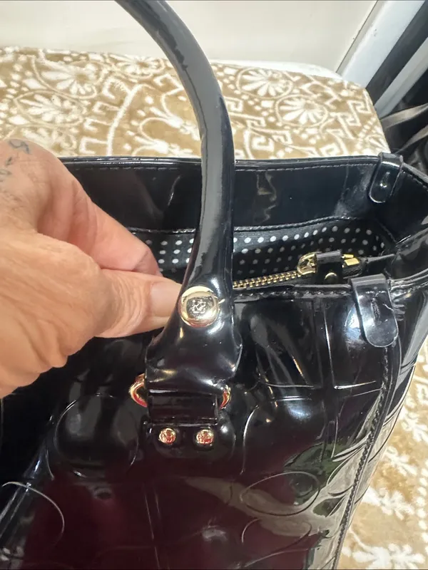 kate spade Black Patent Satchel with Embossed Circle Pattern - Image 15