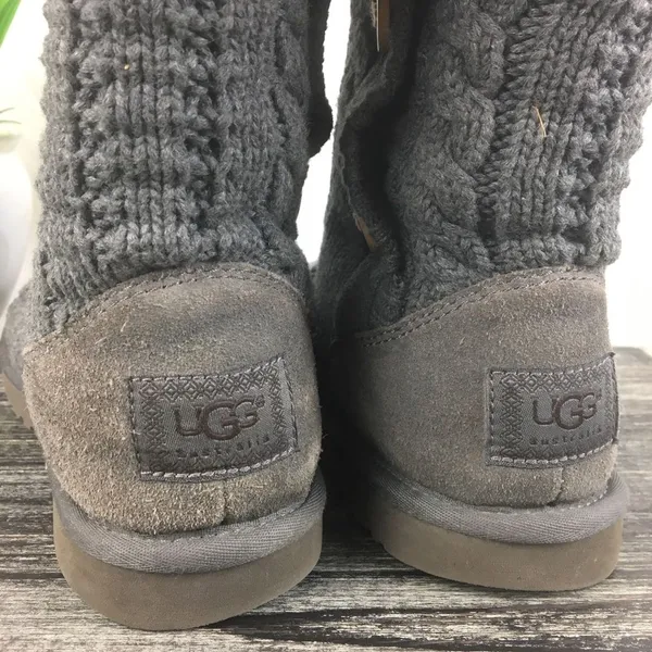 UGG Gray Knit Leland Fold Over Calf Height Crochet Boots 9 - Image 3