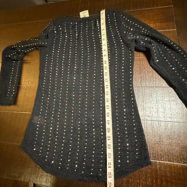Vocal Black Rhinestone Studded Long Sleeve Knit Top Small Style Y2K USA Made - Image 7