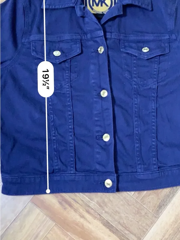 Michael Kors Denim Jacket Womens M Dark Blue Stretch Trucker Button Front - Image 14