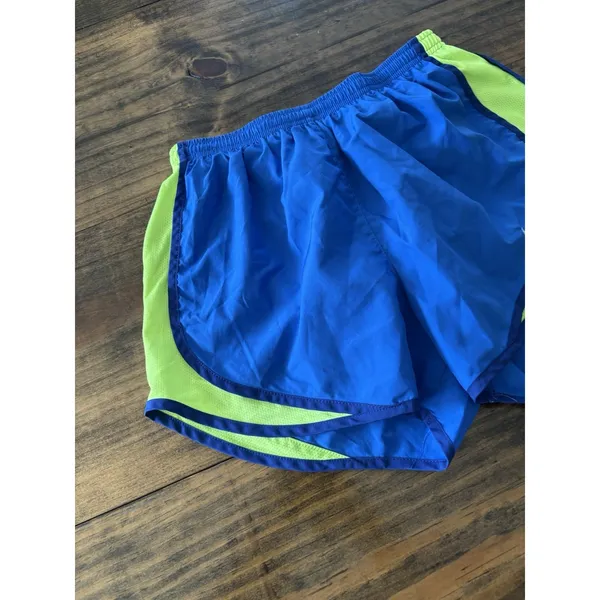 Nike Dri-Fit Lined Athletic Shorts Womens SMALL Stretchy Drawstring Blue Green - Image 3