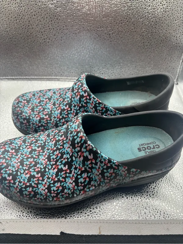 Crocs Womens Neria Pro Triple Comfort Floral Rubber Clogs Shoes Size 6 Nursing - Image 3
