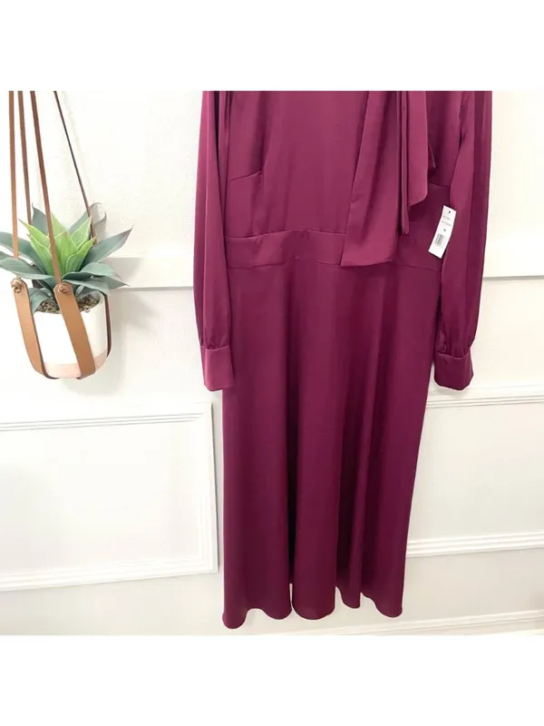 NWT Alexia Admor Brooklynn Midi Fit and Flare Dress Size 14 Cranberry Satin - Image 3