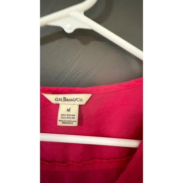 GH Bass & Co Womens Hot‎ Pink Pintuck Button Front Blouse 3/4 Sleeve Size M - Image 7