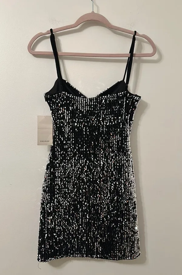 ZARA Black Sequin Mini Dress - Image 6