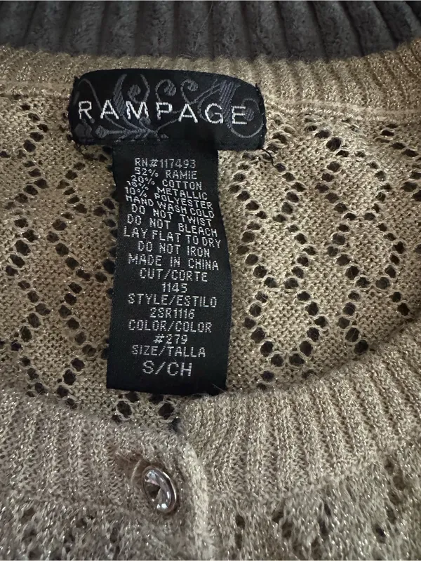 Vintage S Juniors Rampage Cardigan Metallic Gold Y2K Romantic Dianty Fairy Knit - Image 5