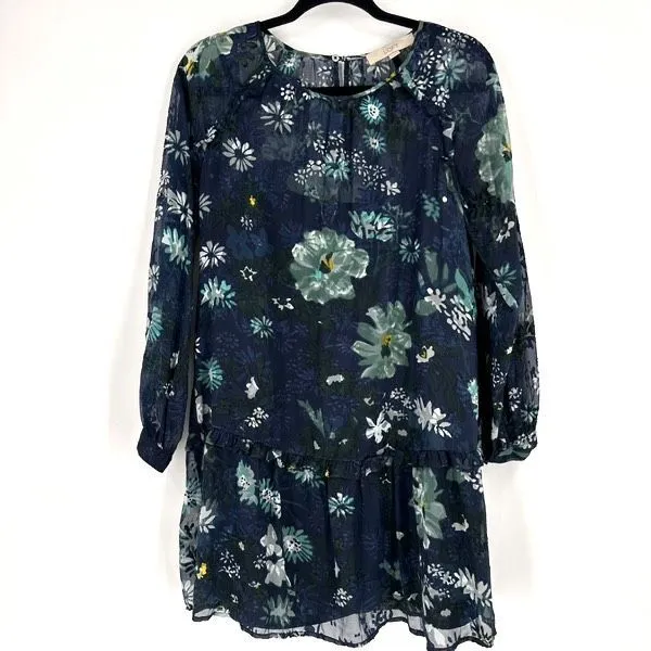 Ann Taylor Loft Navy Blue Winter Garden Floral Flounce Dress Size S‎ Feminine - Image 4