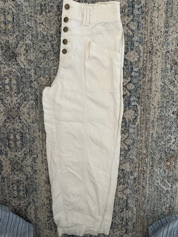 Knox Rose Women's Cream High-Waist Button-Fly Ruffle Waistband Pants Size S - Image 4