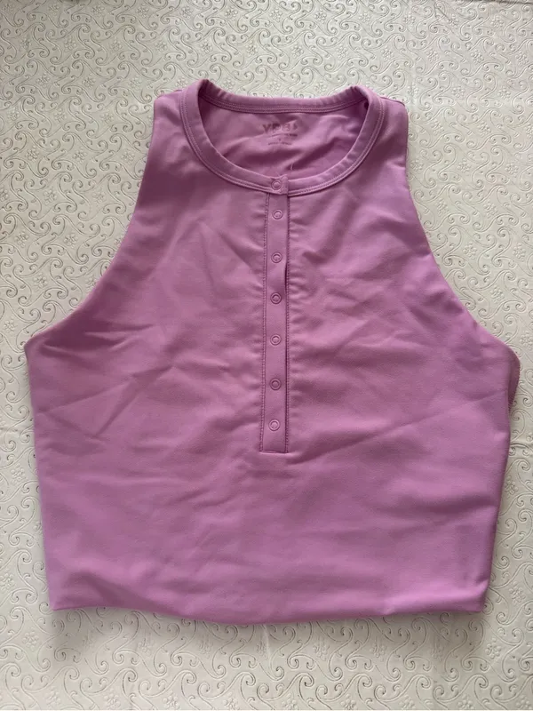 Abercrombie & Fitch YPB Lavender Pink Henley Crop Tank & Biker Shorts Set Small - Image 4