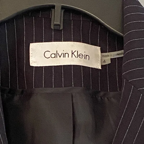 Calvin Klein Womens Jacket White Size 4 One-Button Stretch Black White‎ Striped - Image 2