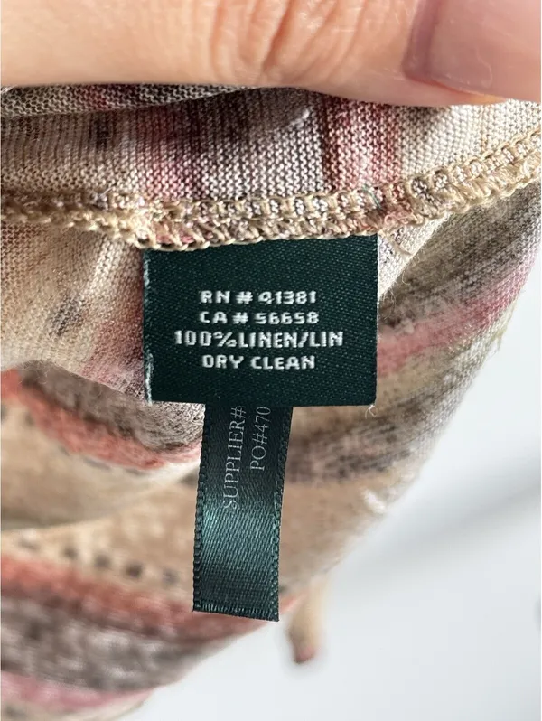 Lauren Ralph Lauren 100% Linen Striped Long Sleeve Top Multicolor Size L - Image 4