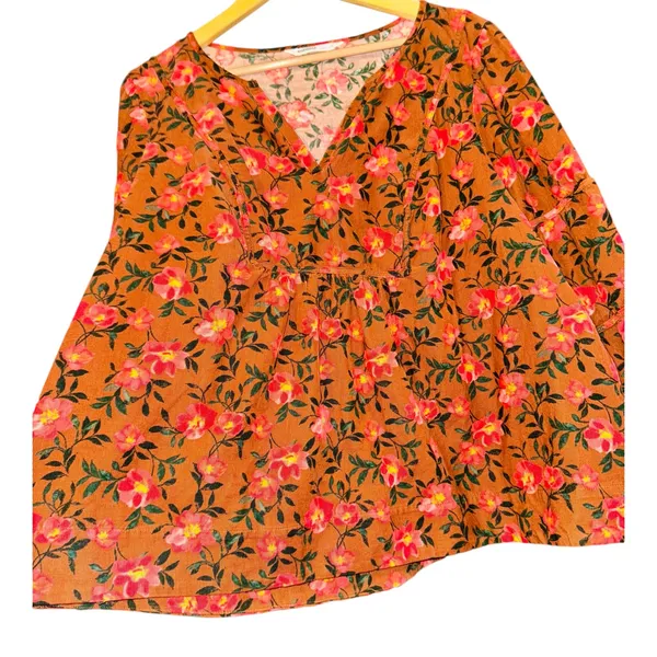 Sonoma Burnt Orange Floral Corduroy Blouse Women's Size 1X‎ Peasant Fall Pumpkin - Image 4