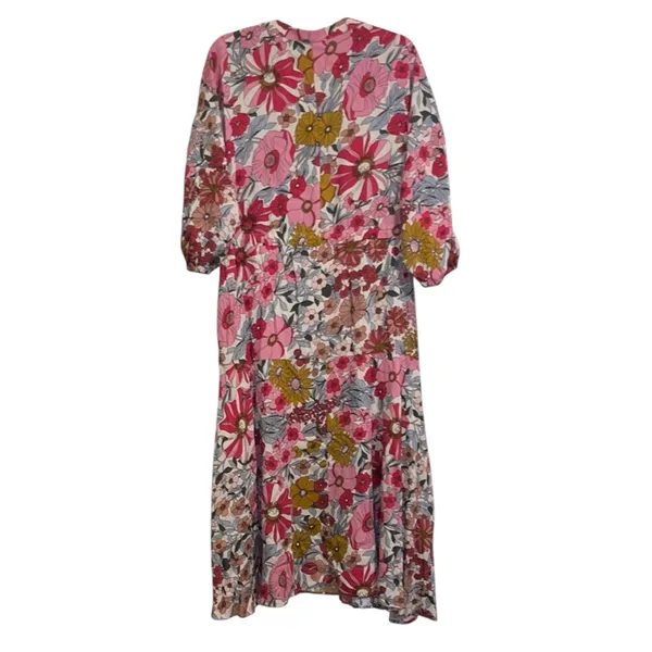 Entro Floral Print Maxi Dress Long Sleeve V Neck Bohemian Cottagecore Style‎ - Image 3