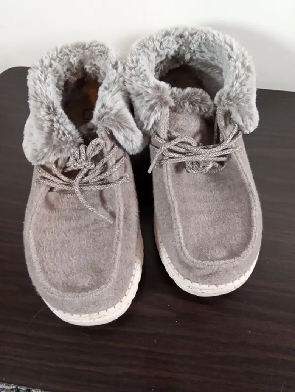 Hey Dude Women's Britt Sneaker Gray Faux Fur Trim Lace Up Comfort Size 8 - Image 3