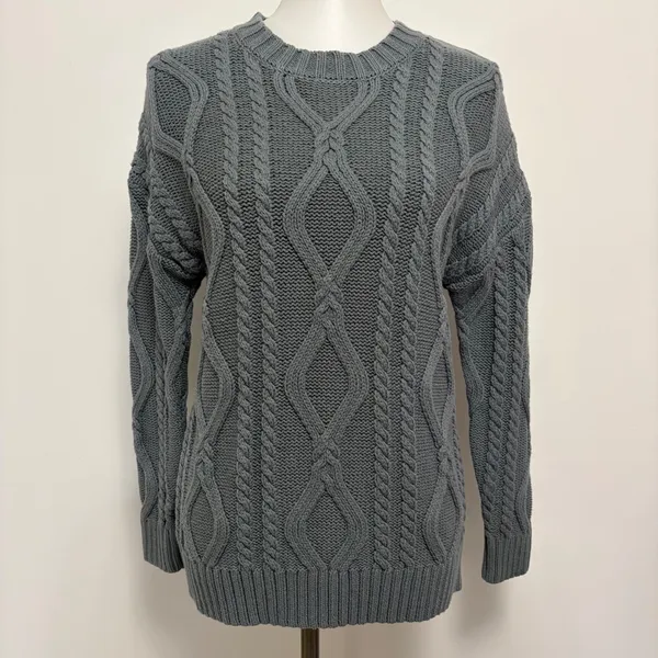 Trendy Queen Sweater S Blue Gray Cable Knit Oversized Crew Neck Minma Neutral - Image 2