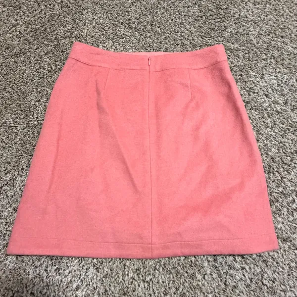 Loft Pink Wool Blend Faux Wrap Mini Skirt Size 6 Coral A-Line Button Detail - Image 4