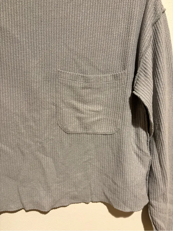 Anthropologie Daily Practice Gray Grey Waffle Lightweight Long Sleeve Top XS - Image 5