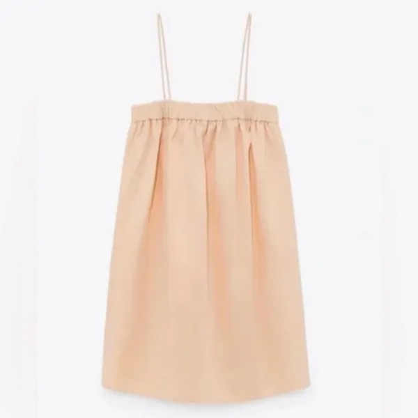 ZARA Linen Blend Babydoll Mini Dress with Pockets in Peach Tangerine Size‎ Small - Image 6
