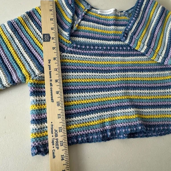 Altar'd State Womens Striped‎ Crochet Knit Cropped Sweater Blue Purple Yellow M - Image 8