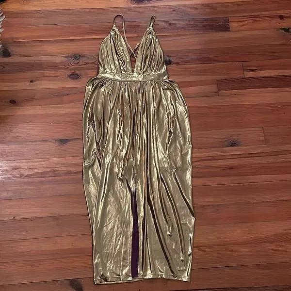 Fate Metallic Gold Cocktail Party Dress Womens Size Small NEW Glam - Image 4