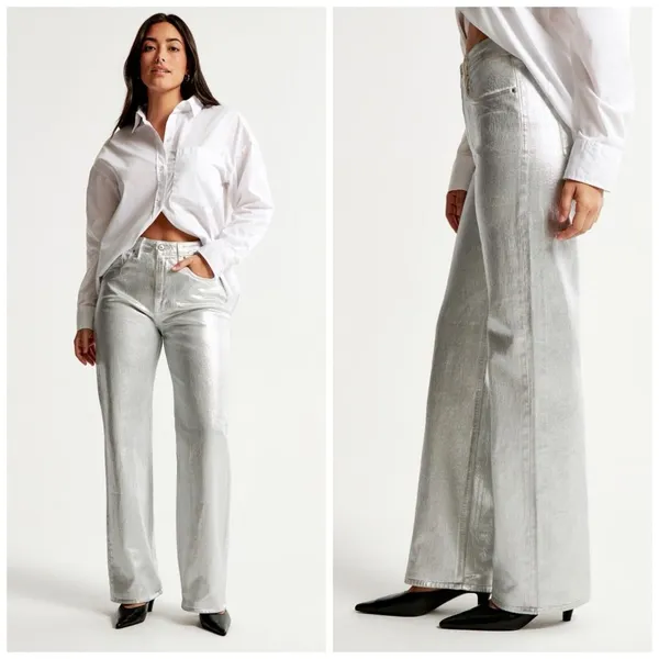 NWT Abercrombie & Fitch Jeans 25 0R High-Rise 90s Curve‎ Love Relaxed Silver - Image 2