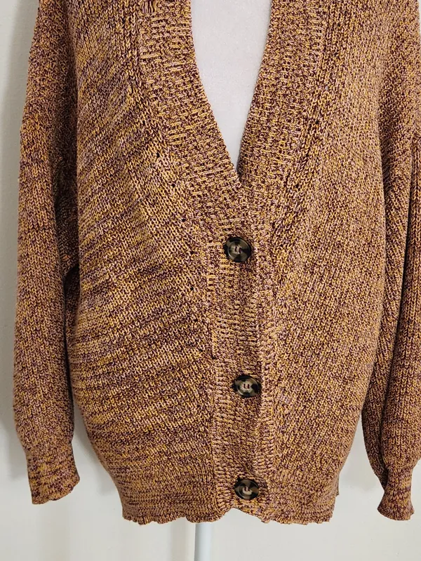 Daytrip Brown and Yellow Knit Cardigan Sweater Size Medium Flaw - Image 2