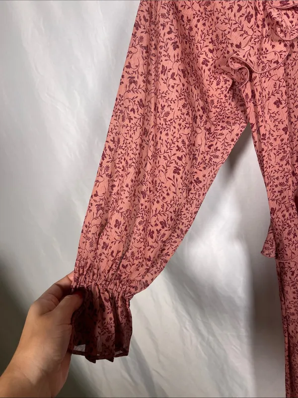 Loft Womens Pink Floral Ruffle Sheer Maxi Dress New With Tags Small Petite - Image 4