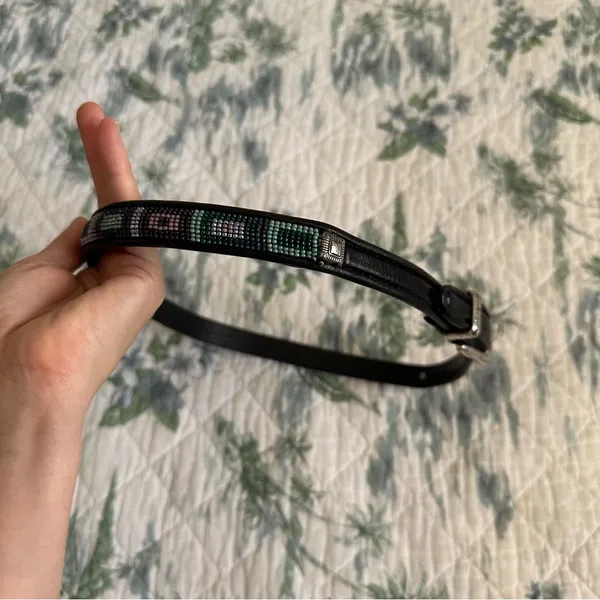 Brighton Beaded Leather Belt Black Silver M 30 Vintage 80s - Image 4