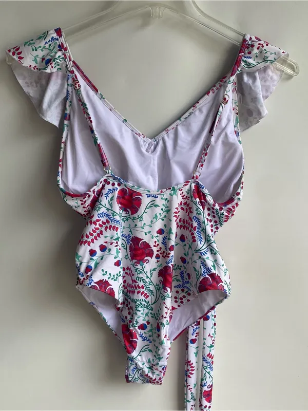 Toluca swim Isabella wrap one piece swimsuit multicolor floral ruffle straps M 8 - Image 6