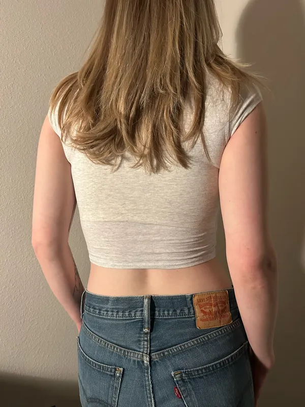 Heather Grey Square Neck Crop Top - Image 2