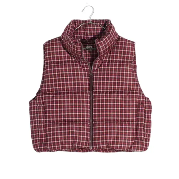 Madewell Cropped Puffer Vest in Plaid Size Medium - Image 2