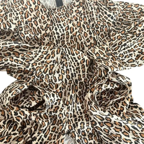 ZARA Leopard Print Babydoll Mini Dress Size S Skater Brown Animal Print Indie - Image 3