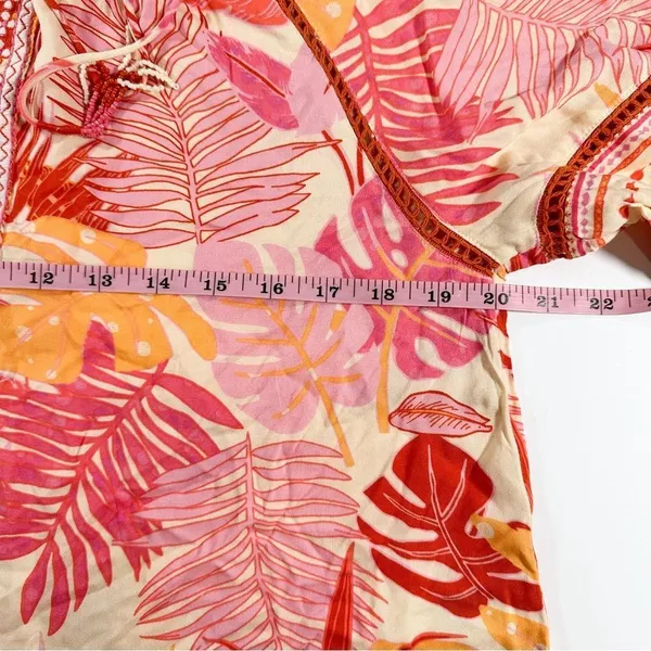 Size S Tropical Floral Bohemian Peasant Style Blouse With Tassels - Image 12