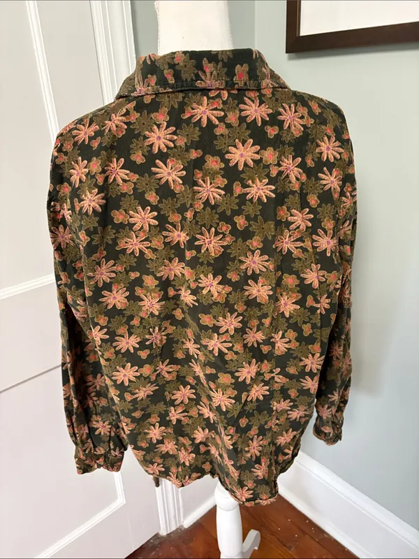 Woolrich Olive Green Floral Button-Down Shirt Corduroy Size XL - Image 3