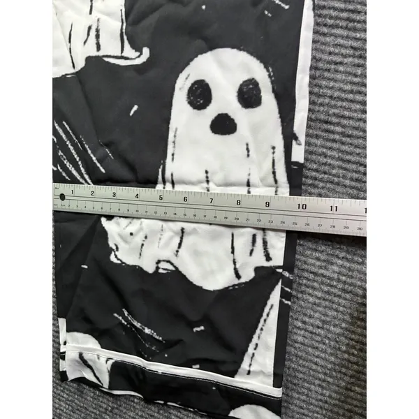 Black Ghost Print Pajama Set Women Large Long Sleeve Button Down Halloween PJs - Image 9