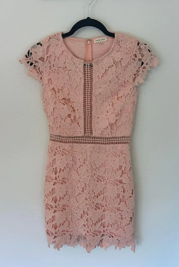 Main Strip Light Pink Lace Formal Dress - Image 2