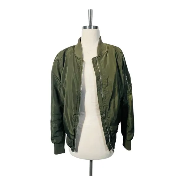 Joujou Bomber Jacket‎ Women Large Olive Green Faux Fur Lined Full Zip Utility - Image 4