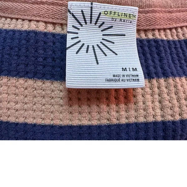 OFFLINE by Aerie Striped Waffle Knit Crop Top Long Sleeve‎ Navy Pink Casual M/M - Image 5