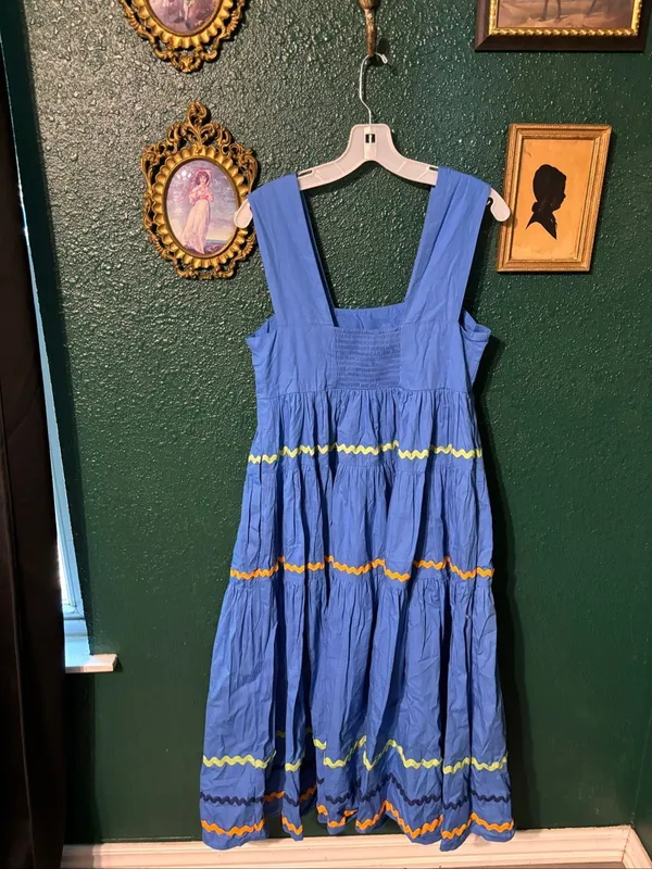 Anthropologie Midi Dress Small Helena Tiered Ric Rac Square Neck Boho Summer - Image 3