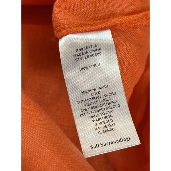 Soft Surroundings 1X Coral Orange 100% Linen Tunic Top Relaxed Back Buttons - Image 8