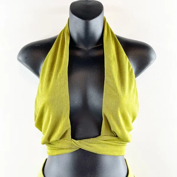 Peppermayo Wrap Tie Crop Bra Top and High Rise Flare Pants Matching Set Green 6 - Image 7