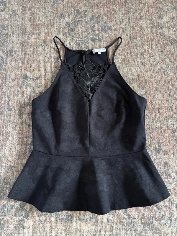 1. State Black Lace-Trim Peplum Camisole Size S - Image 2