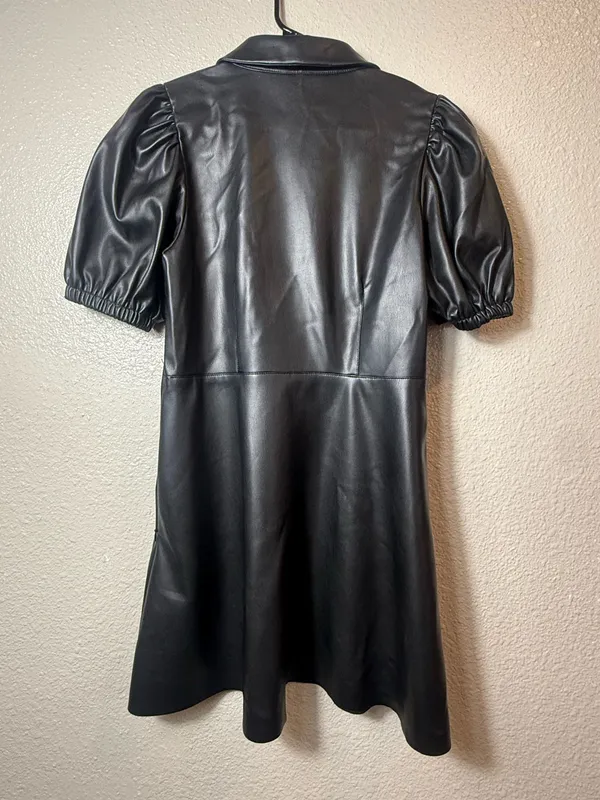 Zara Black‎ Faux-Leather Puff Sleeve Mini Dress Size M - Image 2