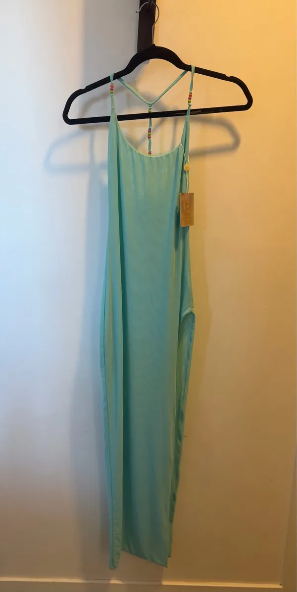 Oh Polly Aqua Sheer Maxi Coverup Dress - Image 4