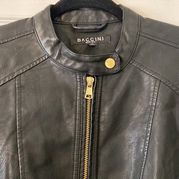 Baccini Faux Leather Black Women's Jacket size S excellent condition length 23” - Image 3