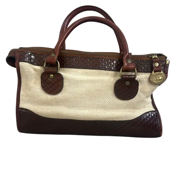 Brahmin vintage rare wicker and brown leather shoulder purse bag - Image 2