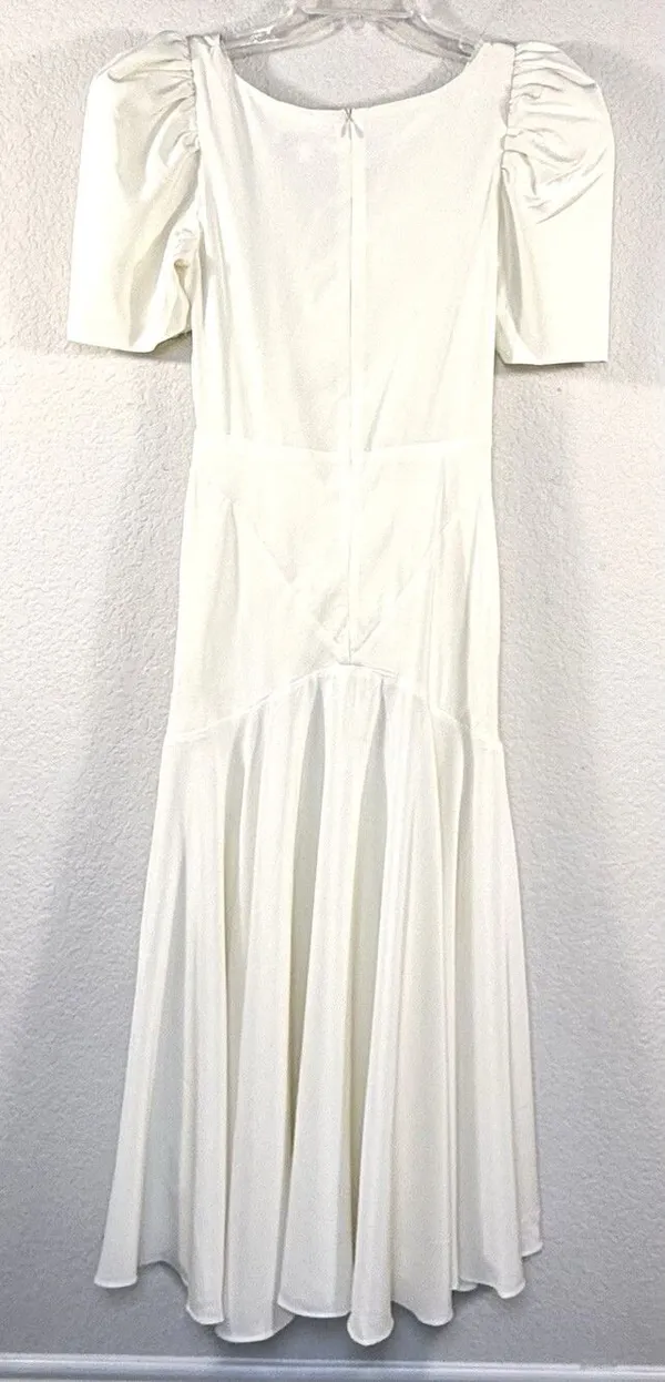 Womens Ivory Satin Puff Sleeve Maxi Dress M Bridal Sofie the Label Bohme NWOT - Image 3