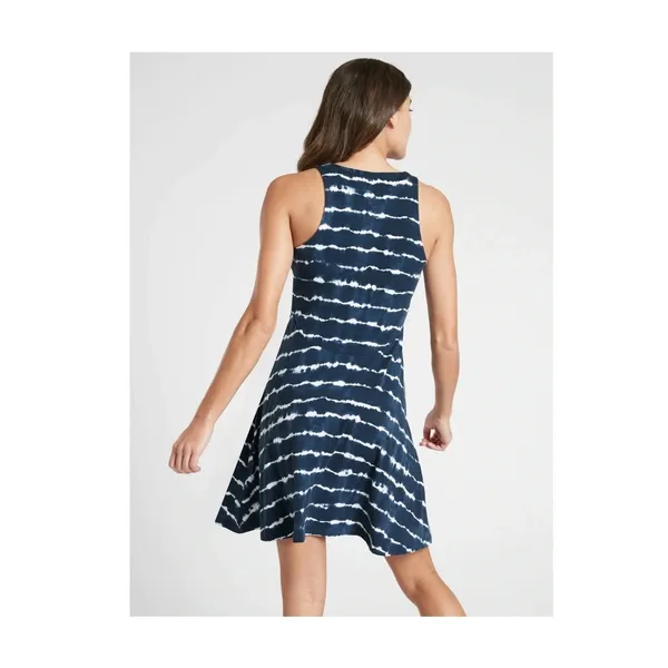 Athleta Santorini Thera Dress Small Navy‎ Blue Tie Dye Stripe Mini Summer Beach - Image 3