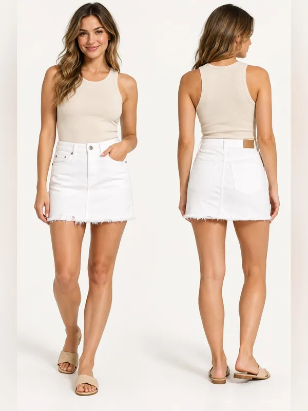 American Eagle White Super Stretch Raw Hem Denim Mini Skirt Size 00 - Image 2