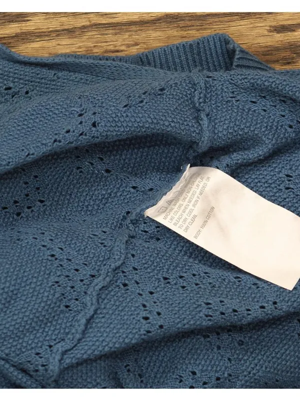 Logo By Lori Goldstein Button Front Cotton Cardigan Sweater Blue Slate 1X - Image 4